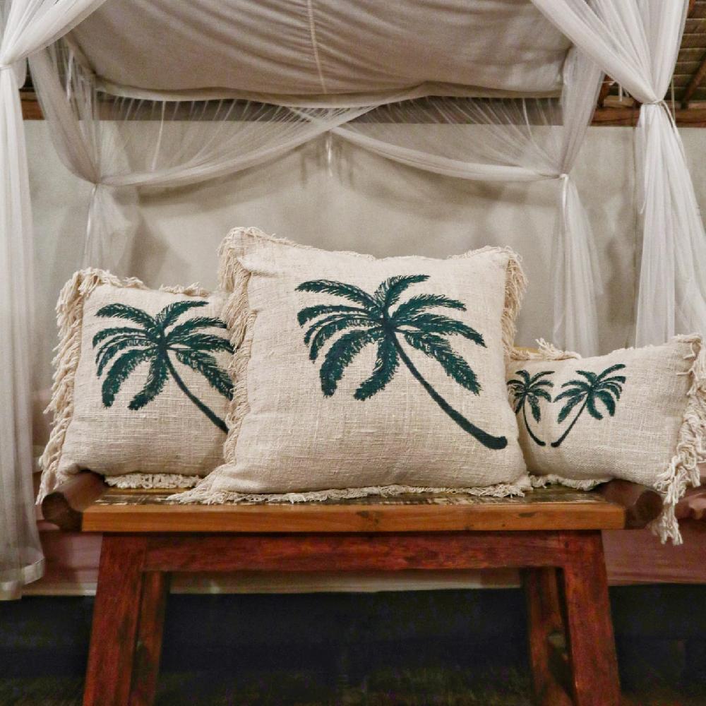 Ancient Wisdom 4x Linen Cushion Cover 30x50cm Palm Tree With Fringe