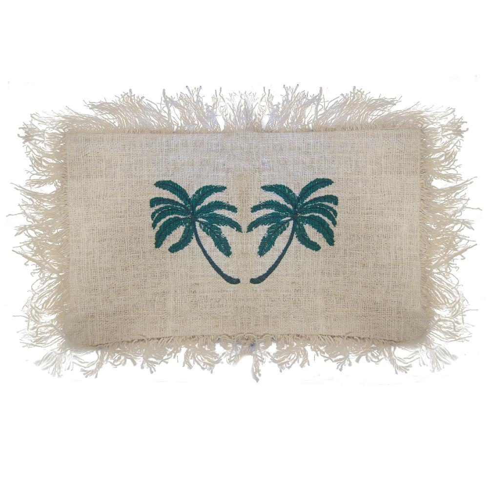 Ancient Wisdom 4x Linen Cushion Cover 30x50cm Palm Tree With Fringe