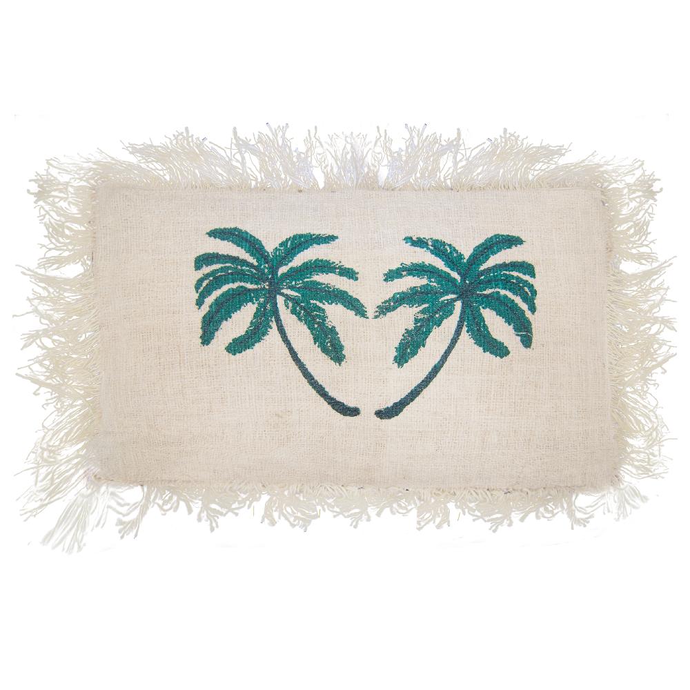 ancient wisdom 4x Linen Cushion Cover 30x50cm Palm Tree with Fringe