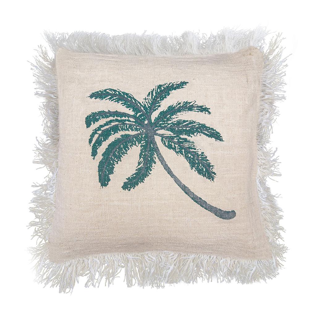 ancient wisdom 4x Linen Cushion Cover 45x45cm Palm Tree with Fringe