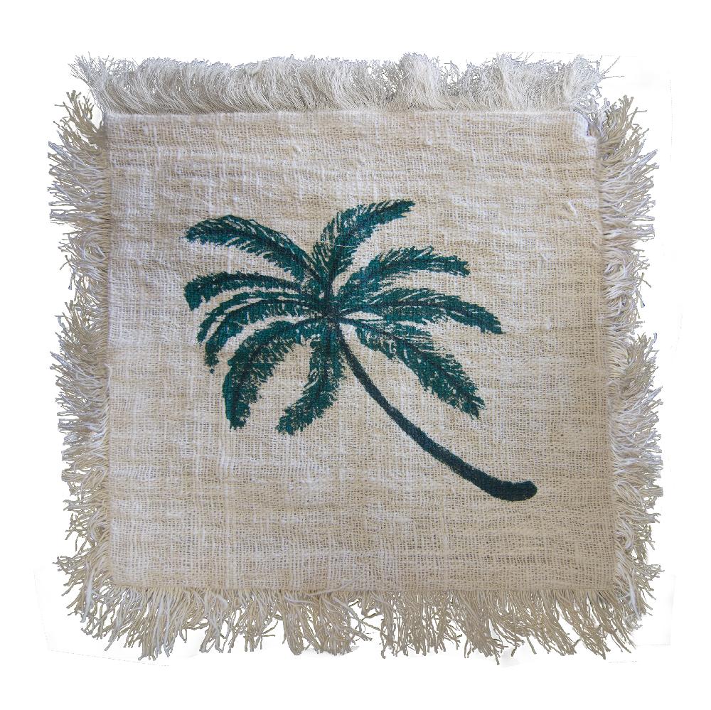 Ancient Wisdom 4x Linen Cushion Cover 60x60cm Palm Tree With Fringe