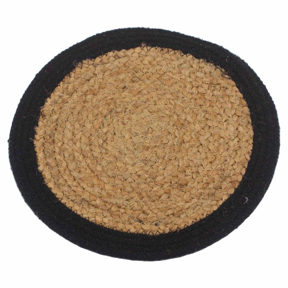 ancient wisdom 4x Natural Place Mat - Jute & Cotton 30cm - Black Border