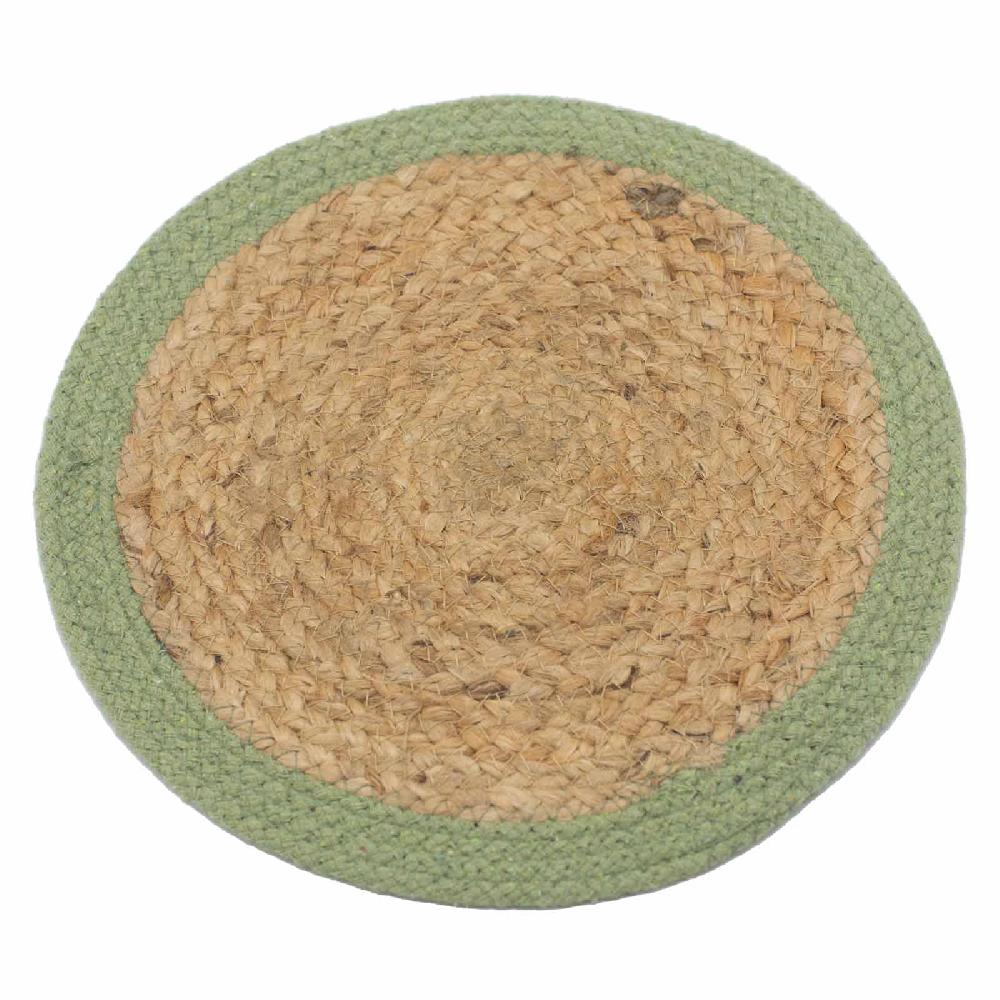 ancient wisdom 4x Natural Place Mat - Jute & Cotton 30cm - Olive Border