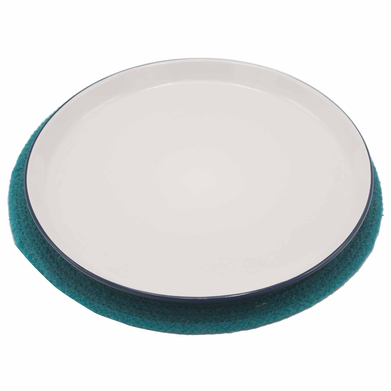 Ancient Wisdom 4x Natural Place Mat - Jute & Cotton 30cm - Teal Border