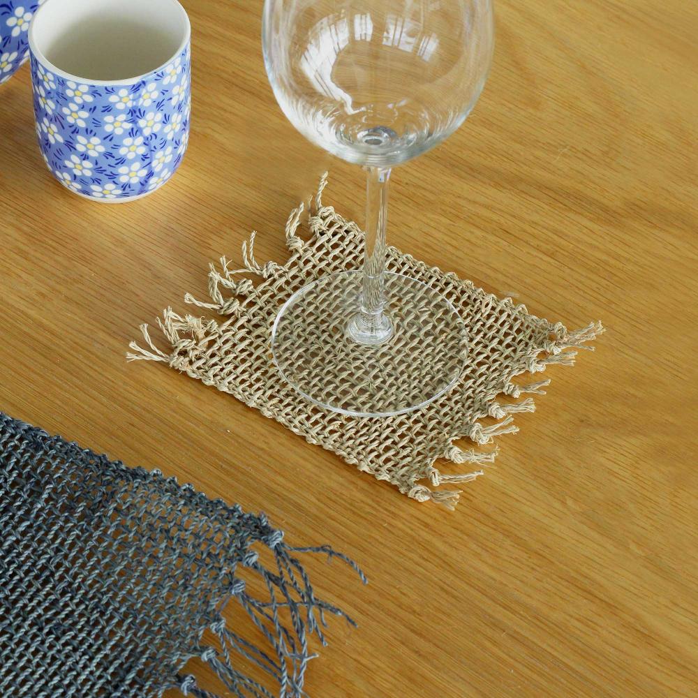 ancient wisdom 4x Seagrass Fringe Natural Coaster - Natural
