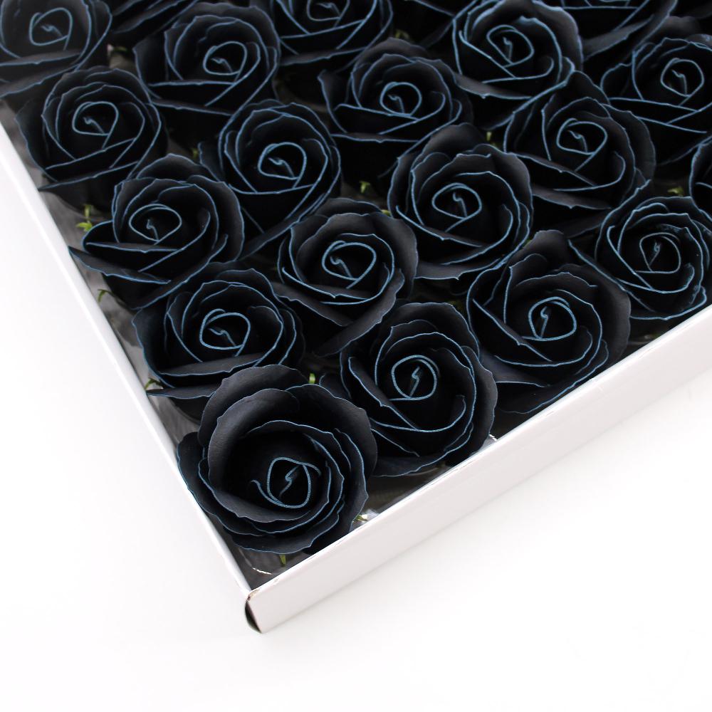 Ancient Wisdom 50x Craft Soap Flowers - Med Rose - Black With White Rim