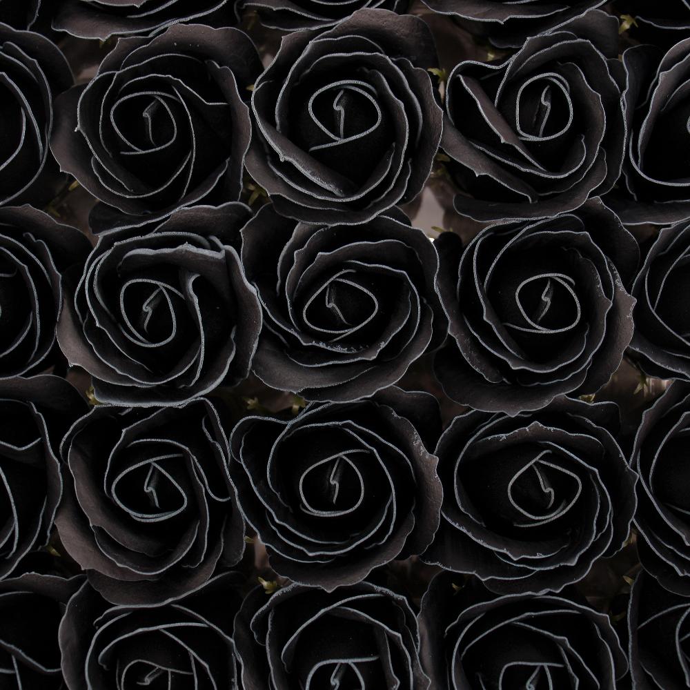 Ancient Wisdom 50x Craft Soap Flowers - Med Rose - Black With White Rim