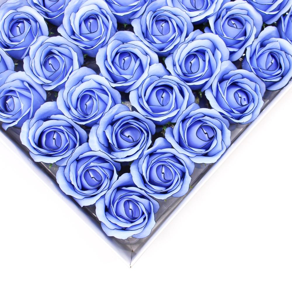 Ancient Wisdom 50x Craft Soap Flowers - Med Rose - Blue With Black Rim