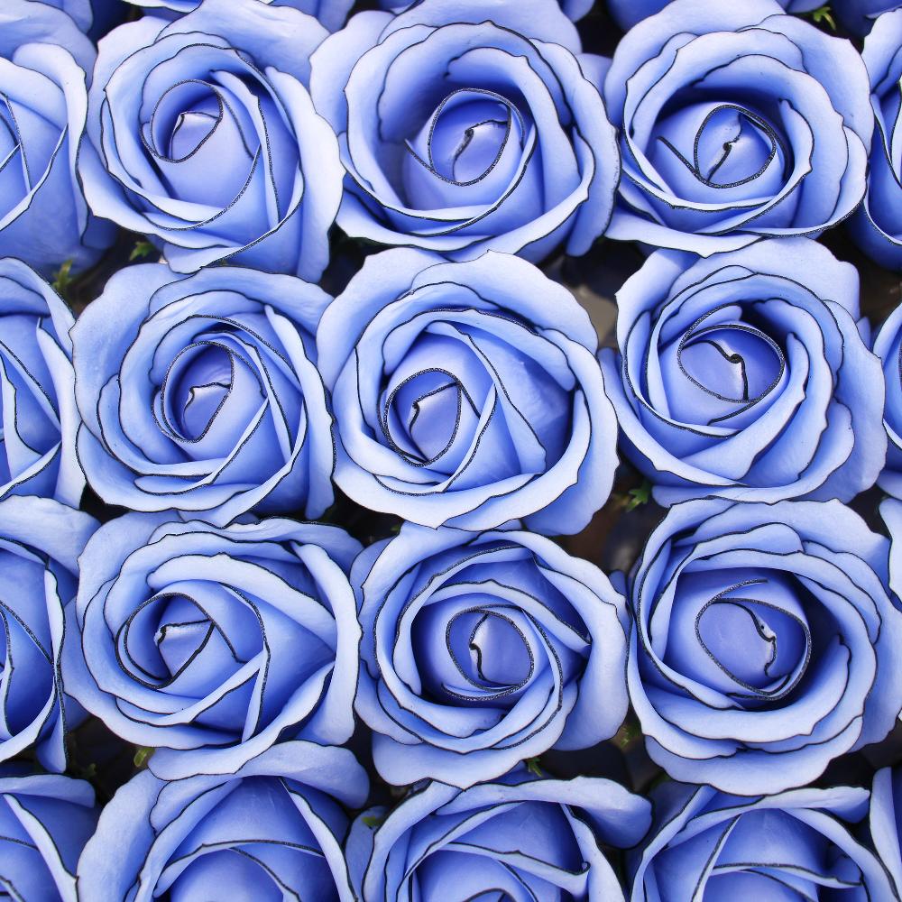 Ancient Wisdom 50x Craft Soap Flowers - Med Rose - Blue With Black Rim