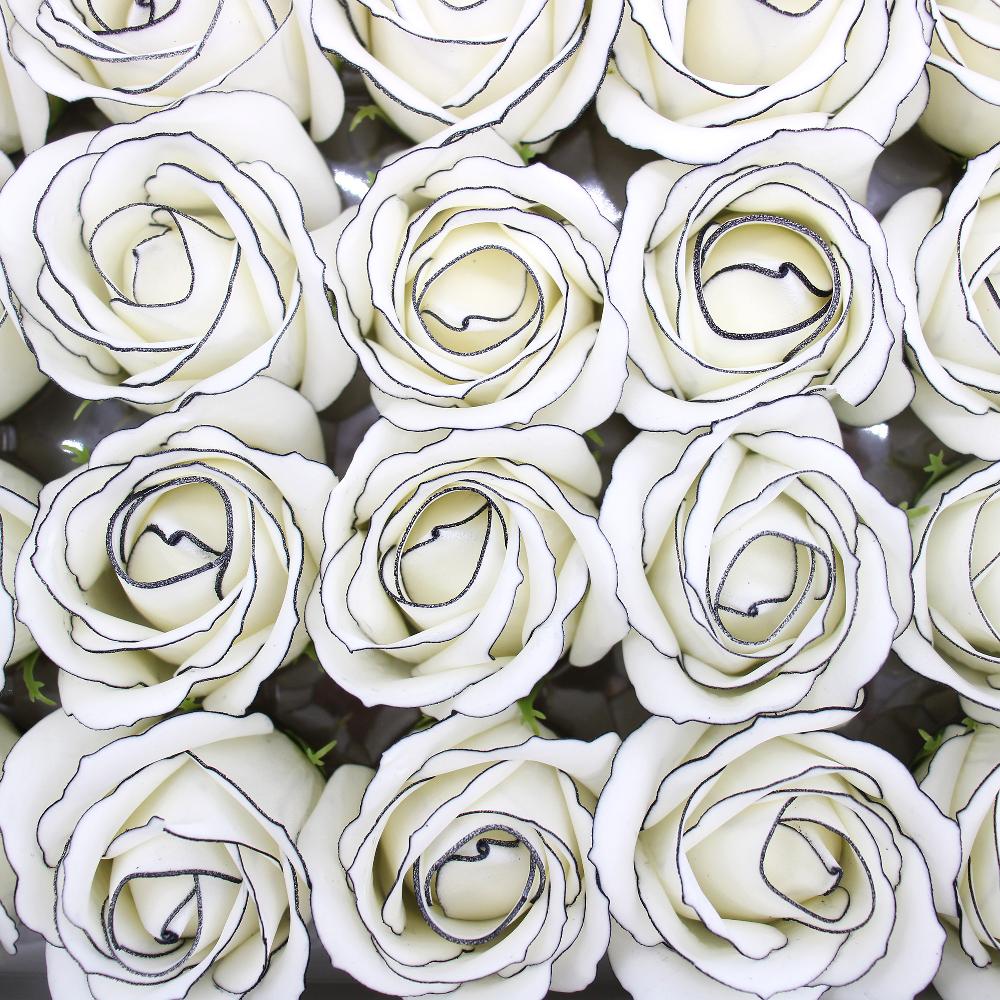 Ancient Wisdom 50x Craft Soap Flowers - Med Rose - Ivory With Black Rim