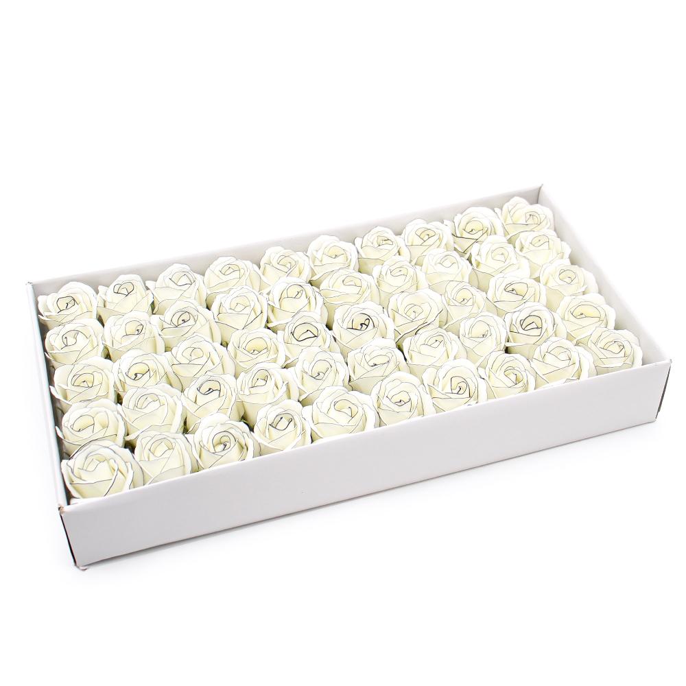 ancient wisdom 50x Craft Soap Flowers - Med Rose - Ivory With Black Rim