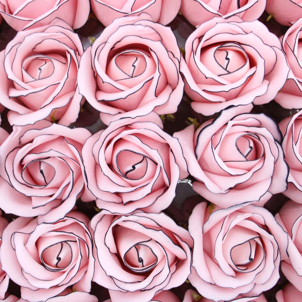 Ancient Wisdom 50x Craft Soap Flowers - Med Rose - Pink With Black Rim