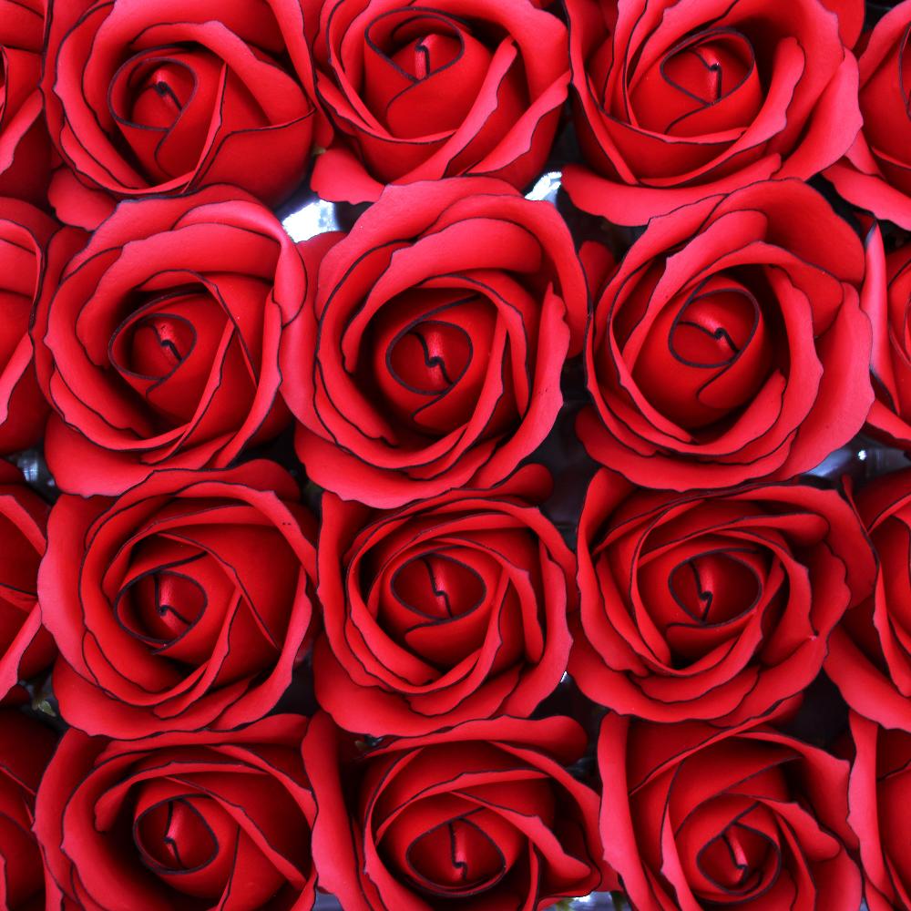 Ancient Wisdom 50x Craft Soap Flowers - Med Rose -Red With Black Rim