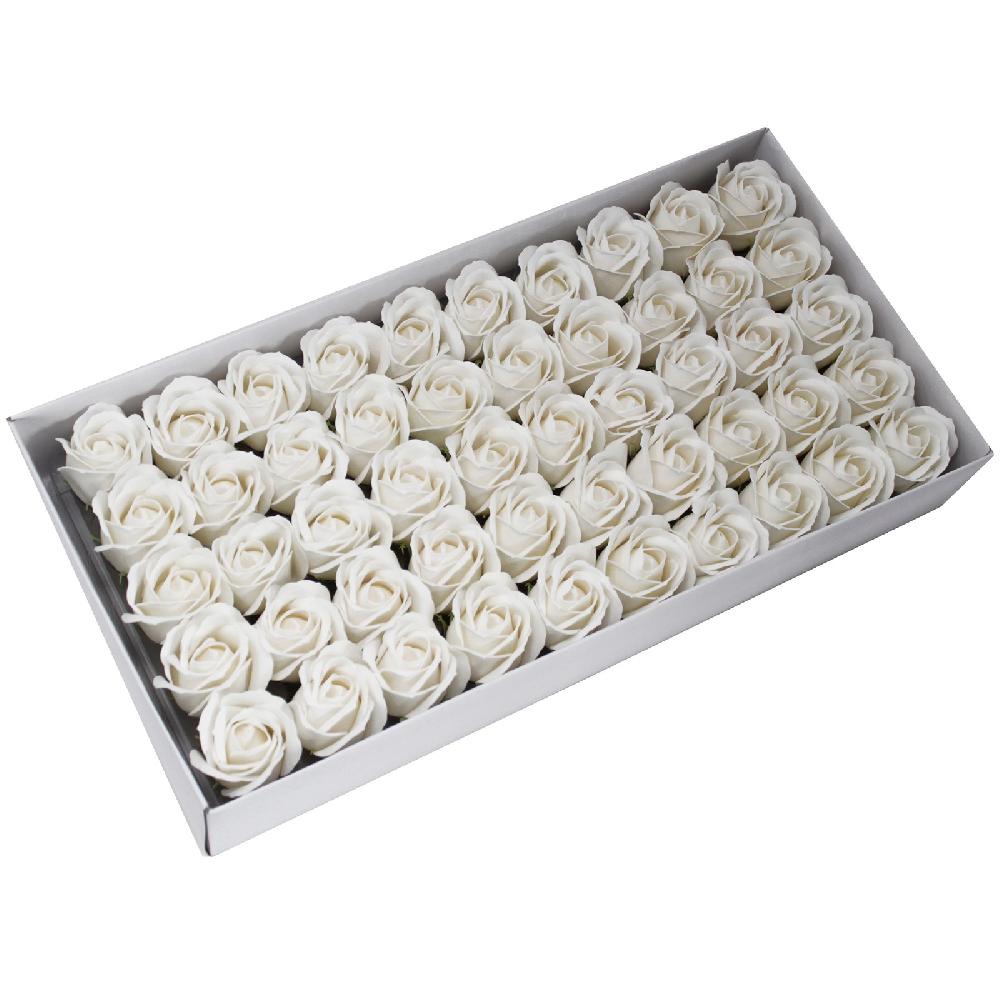 ancient wisdom 50x Craft Soap Flowers - Med Rose - White