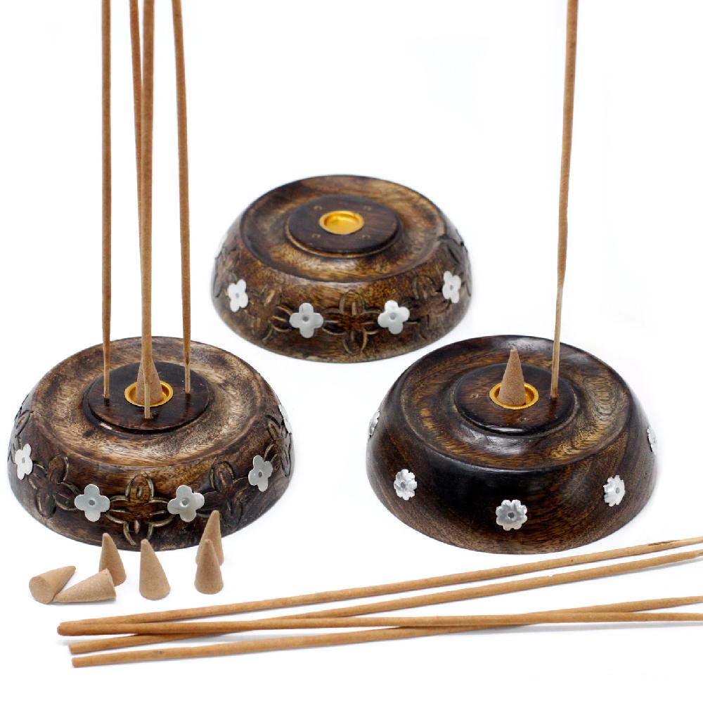 Ancient Wisdom 5x Cone & Stick Burner- Asst Design - Mango Wood