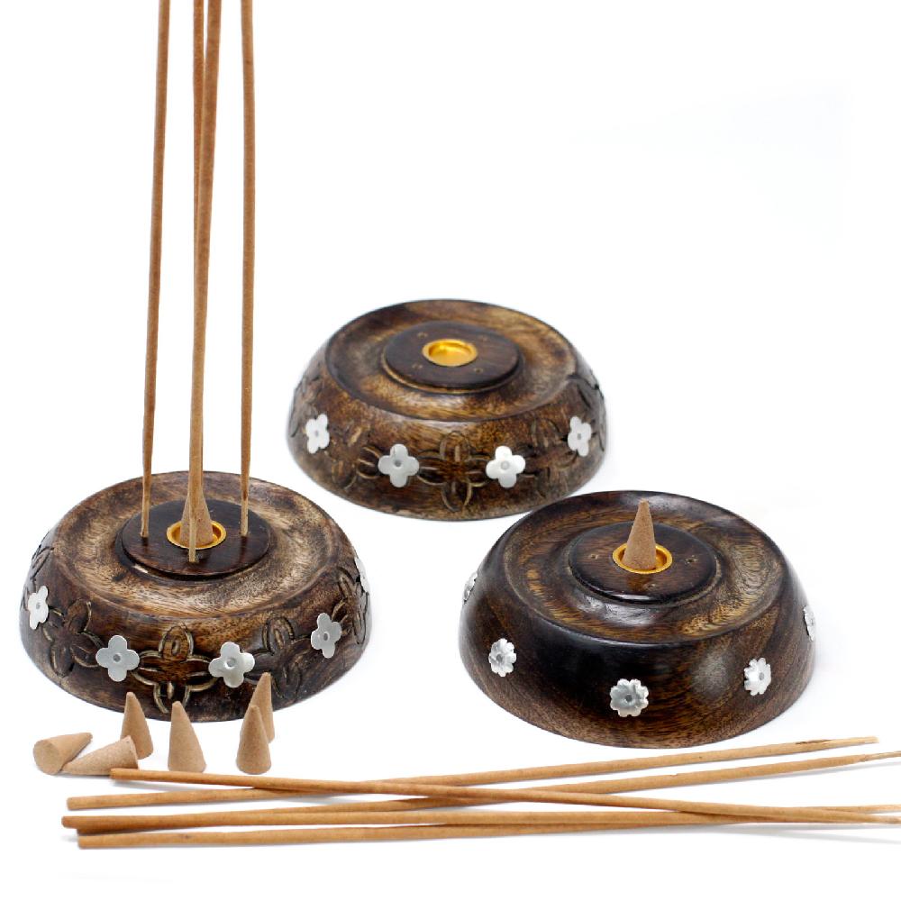 Ancient Wisdom 5x Cone & Stick Burner- Asst Design - Mango Wood