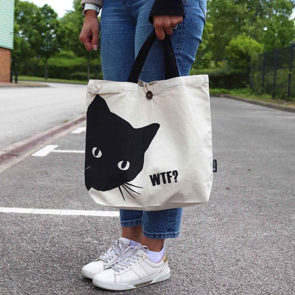 ancient wisdom 5x Iconic Classic Tote Bag - Black Cat - Natural 10oz (36x43x10cm)