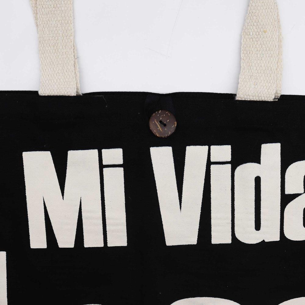 Ancient Wisdom 5x Iconic Classic Tote Bag - Mi Vida Loca - Black Natural 10oz (36x43x10cm)