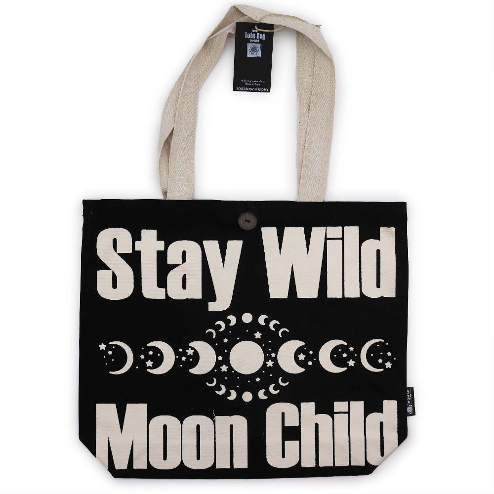 ancient wisdom 5x Iconic Classic Tote Bag - Stay Wild Mood Child - Black Natural 10oz (36x43x10cm)
