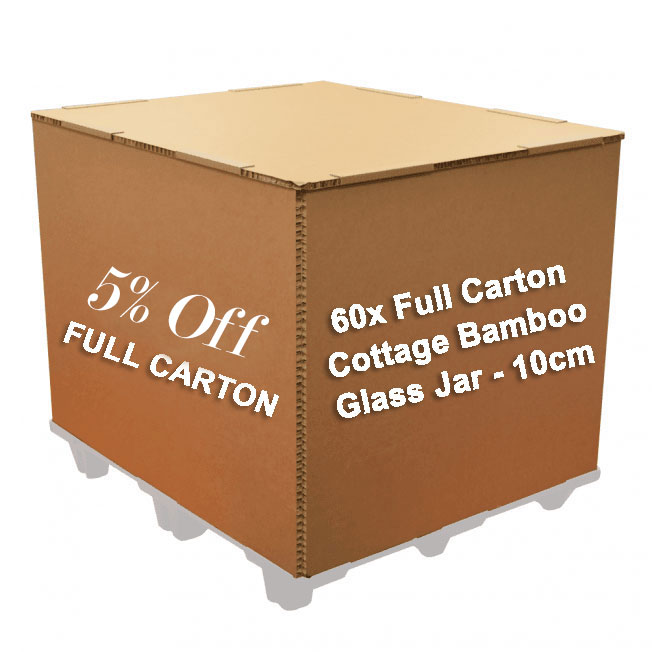 ancient wisdom 60x Full Carton Cottage Bamboo Glass Jar - 10cm