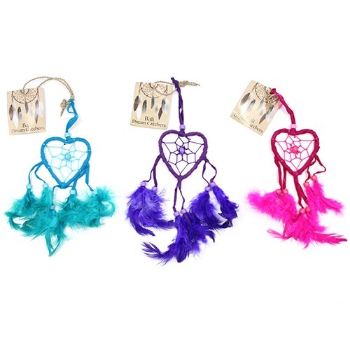 Ancient Wisdom 6x Bali Dreamcatchers - Small Heart - Turq/Pink/Purp