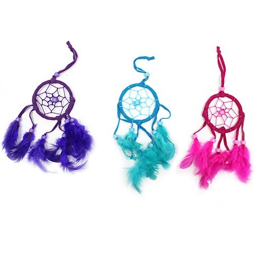 Ancient Wisdom 6x Bali Dreamcatchers - Small Round - Turq/Pink/Purp