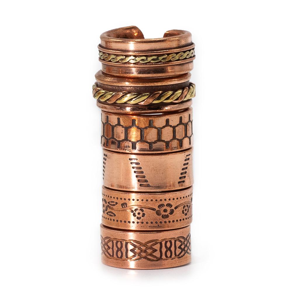 ancient wisdom 6x Copper Rings with Magnets - Assorted Designs & Sizes