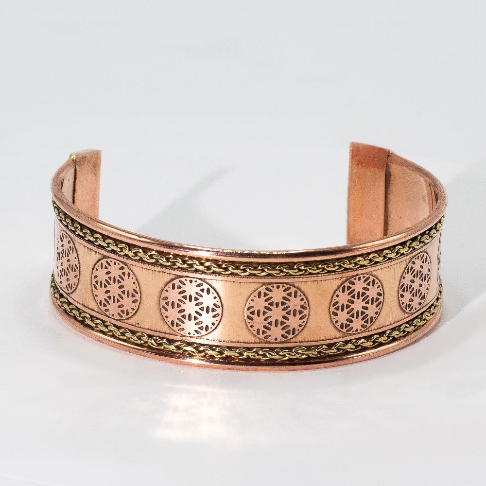 Ancient Wisdom 6x Copper Wide Banded Bracelets With Brass Decor (assorted)