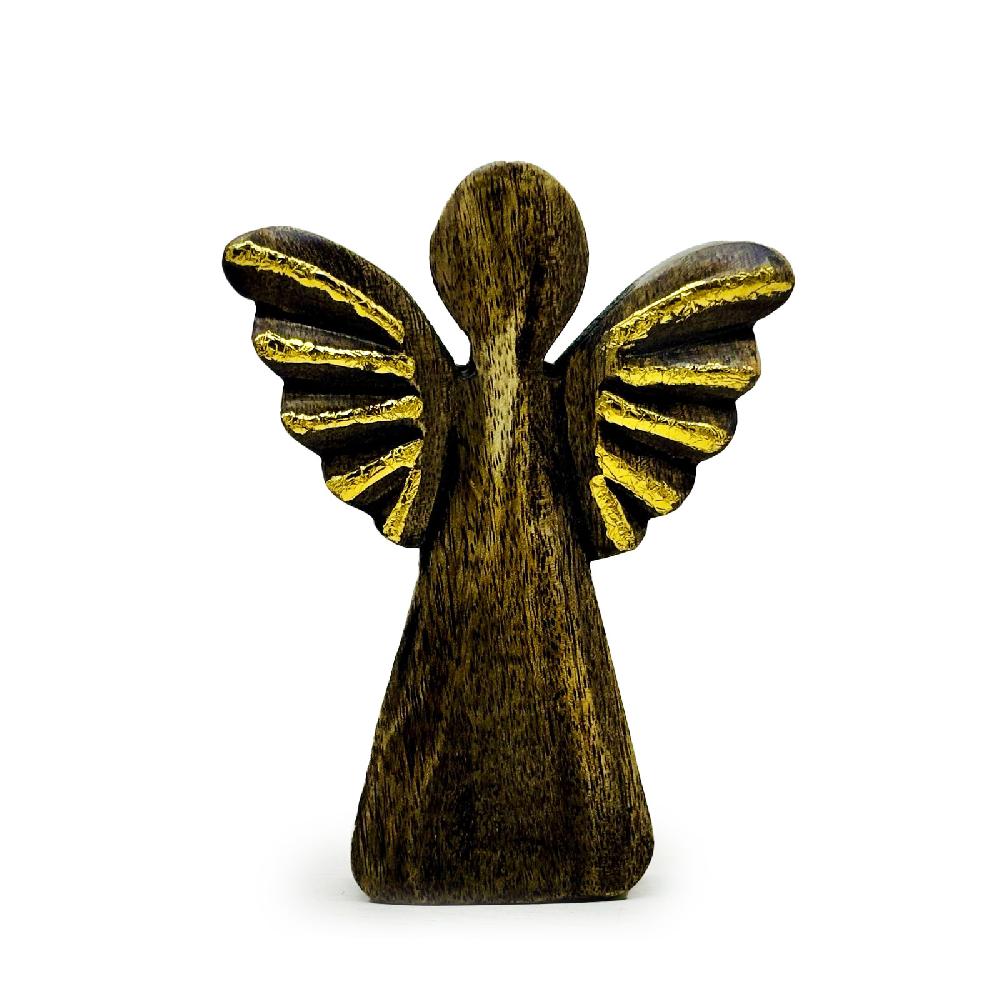 ancient wisdom 6x Lrg Mango Wood Angel - Gold Decor - 19cm