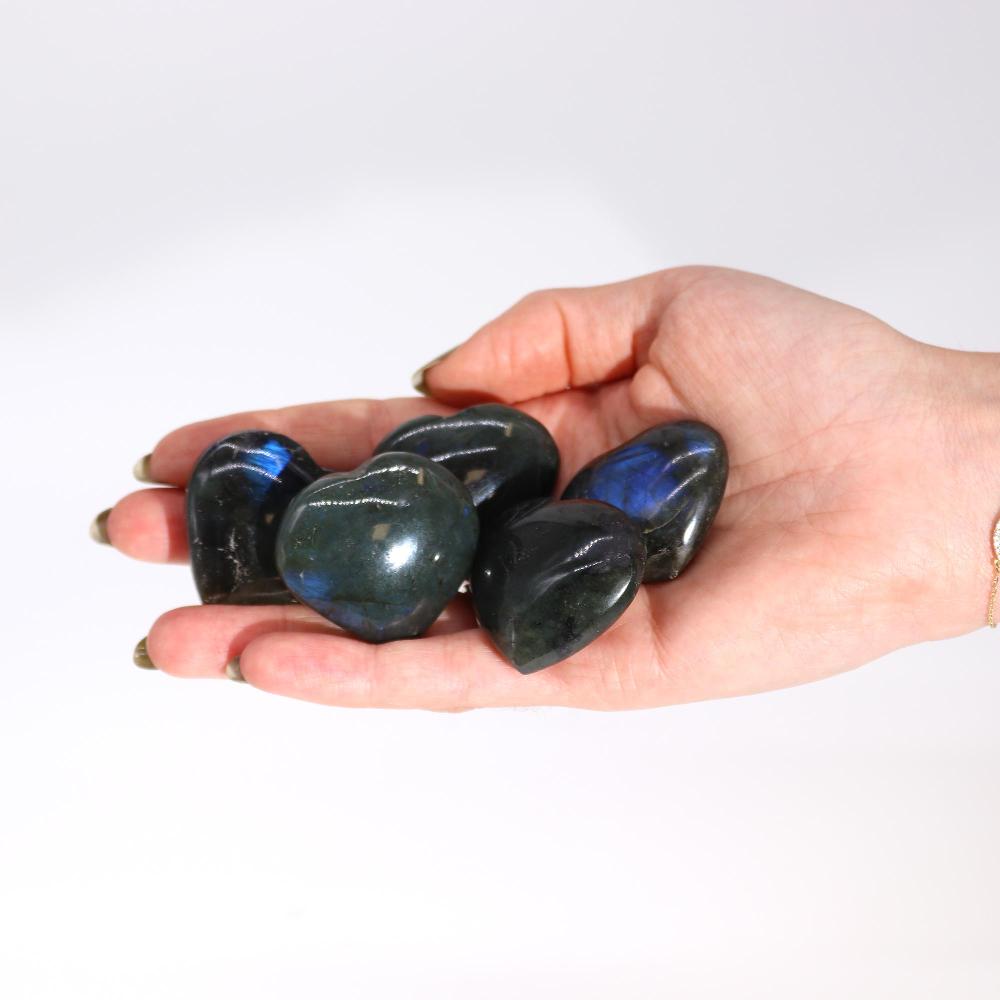 Ancient Wisdom 6x Madagascar Labradorite Hearts Stones (approx 25gm 40mm)