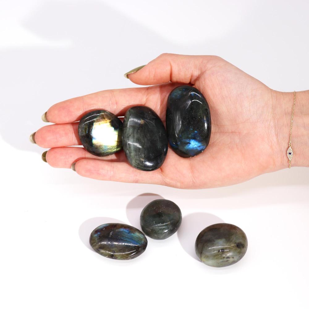 Ancient Wisdom 6x Madagascar Labradorite Palm Stones (approx 25-30gms 55-60mm)