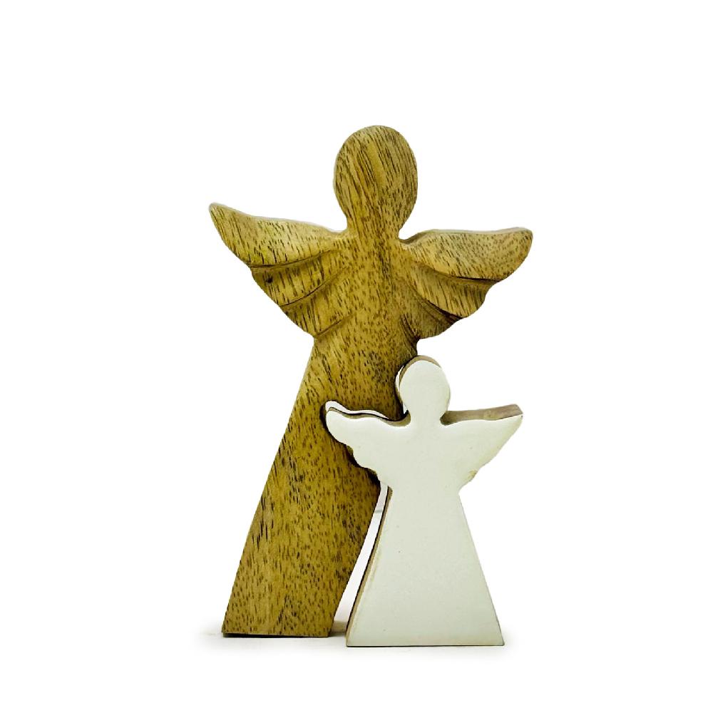 ancient wisdom 6x Mango Wood Angel in Angel - White Enamel - 15cm