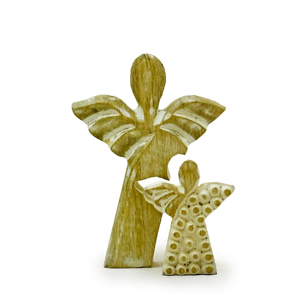 ancient wisdom 6x Mango Wood Angel in Angel - Whitewash - 15cm