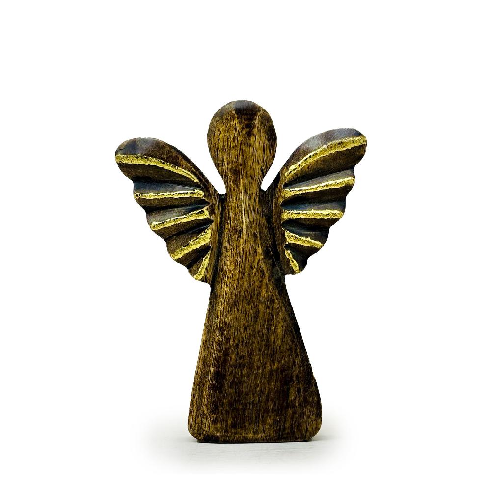 ancient wisdom 6x Med Mango Wood Angel - Gold Decor - 16cm