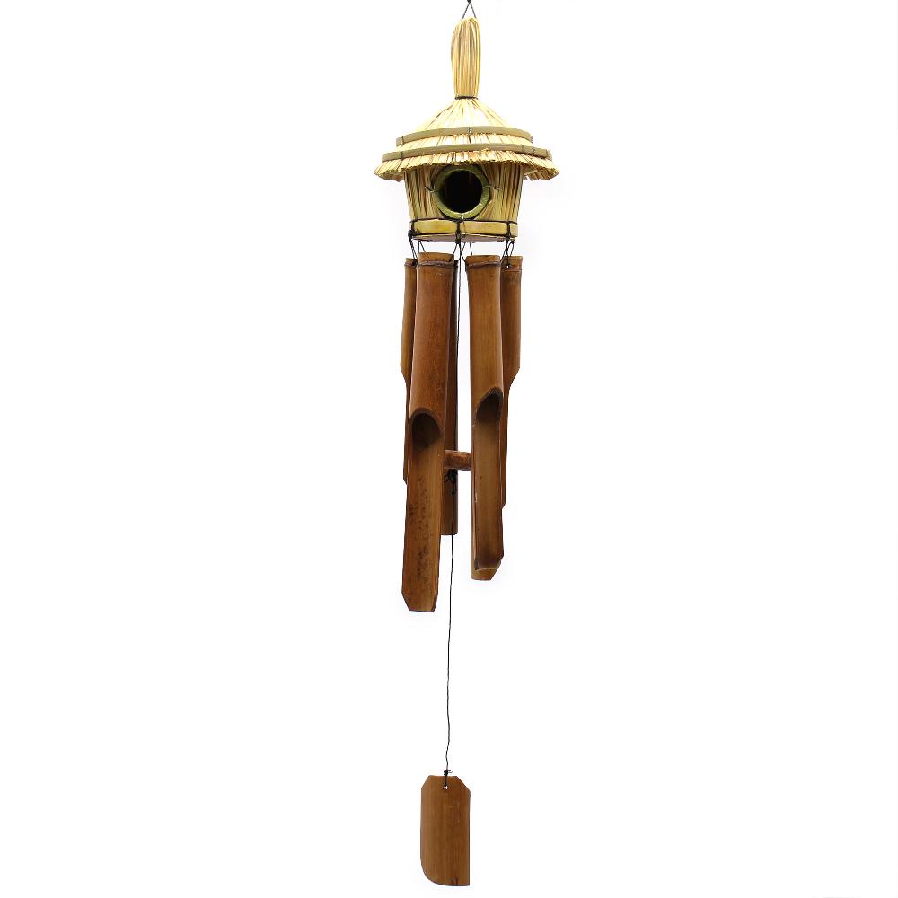 Ancient Wisdom 6x Round Seagrass Bird Box With Chimes 45x17cm