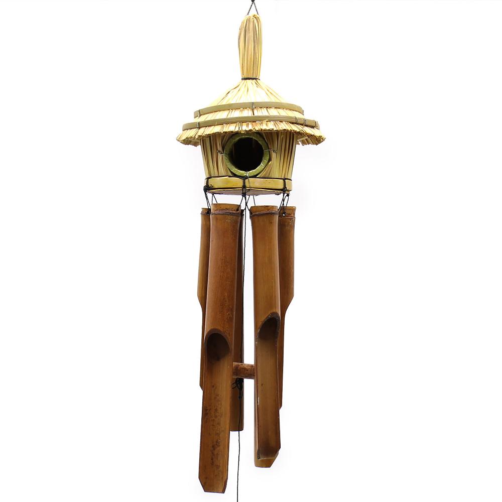 Ancient Wisdom 6x Round Seagrass Bird Box With Chimes 45x17cm