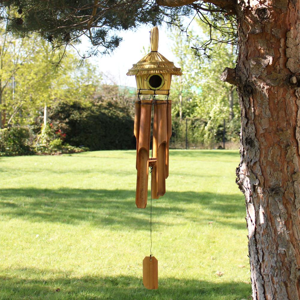ancient wisdom 6x Round Seagrass Bird Box with Chimes 45x17cm