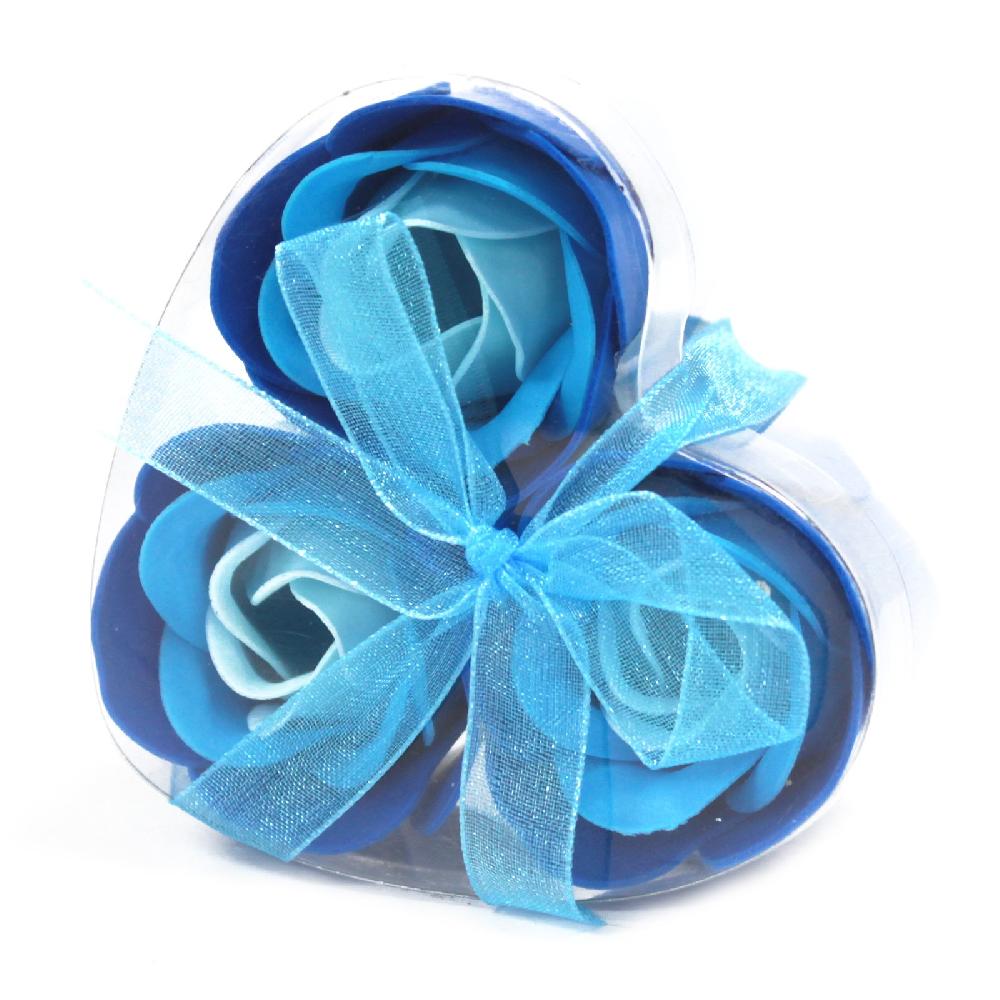ancient wisdom 6x Set of 3 Soap Flower Heart Box - Blue Wedding Roses
