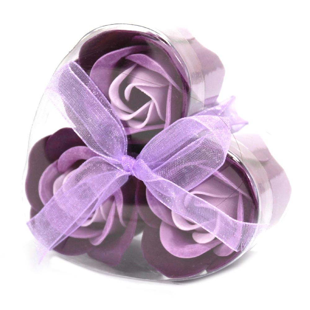 ancient wisdom 6x Set of 3 Soap Flower Heart Box - Lavender Roses