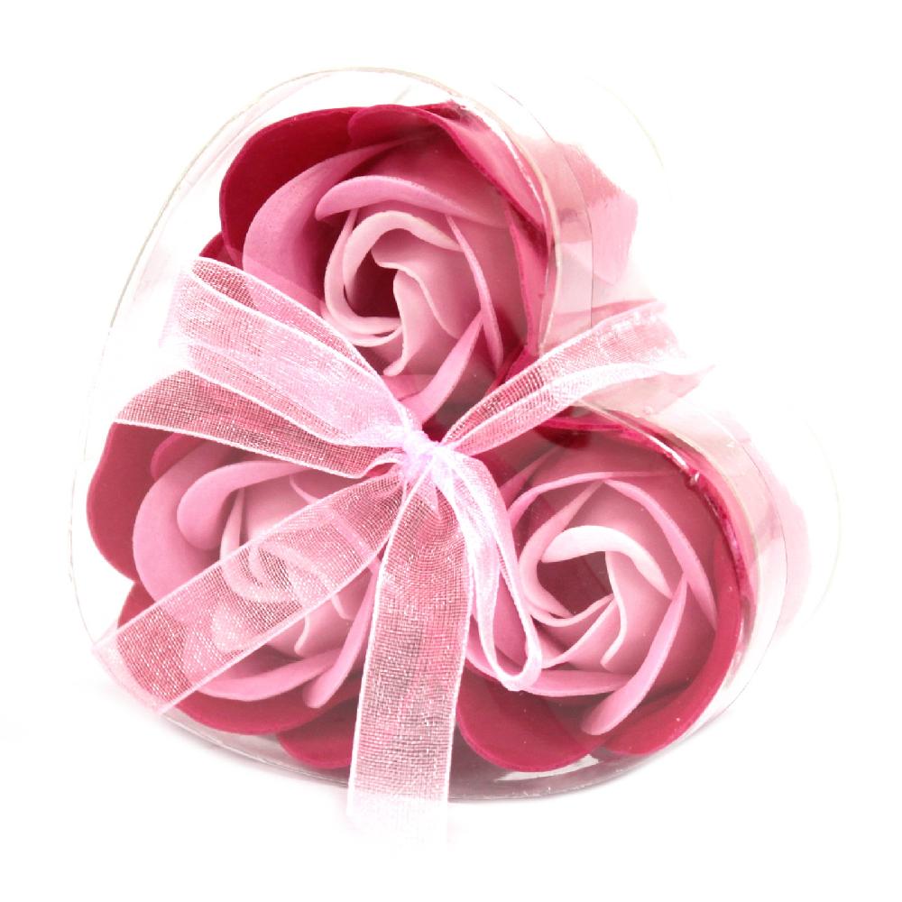 ancient wisdom 6x Set of 3 Soap Flower Heart Box - Pink Roses