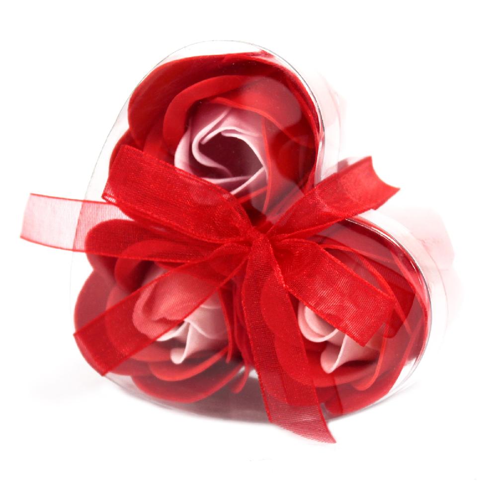 ancient wisdom 6x Set of 3 Soap Flower Heart Box - Red Roses