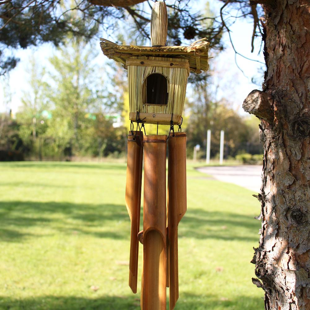 ancient wisdom 6x Square Seagrass Bird Box with Chimes 49x15cm