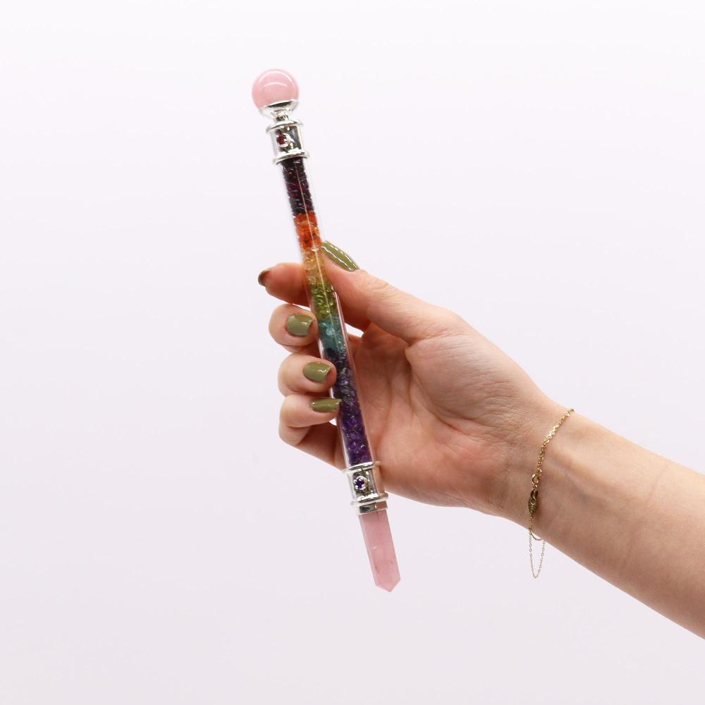 Ancient Wisdom 7 Chakra Crystal Healing Wand - Rose Quartz