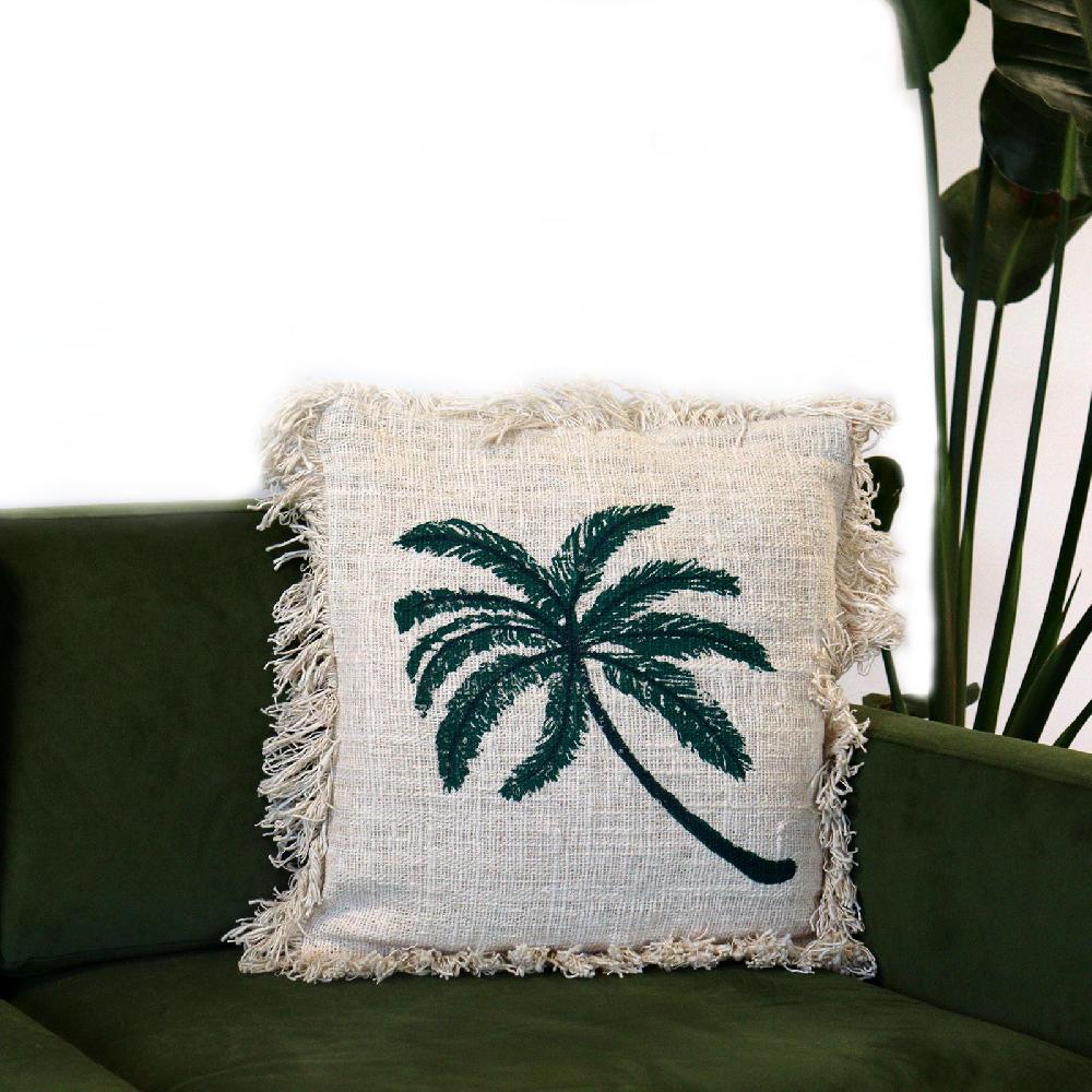 ancient wisdom 8x Linen Cushion Covers Palm Tree with Inner - with fringe 45x45cm