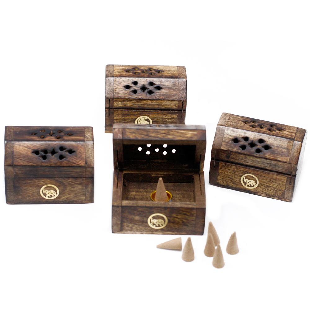 Ancient Wisdom 8x Mini Incense Cone Smoke Box - Mango Wood