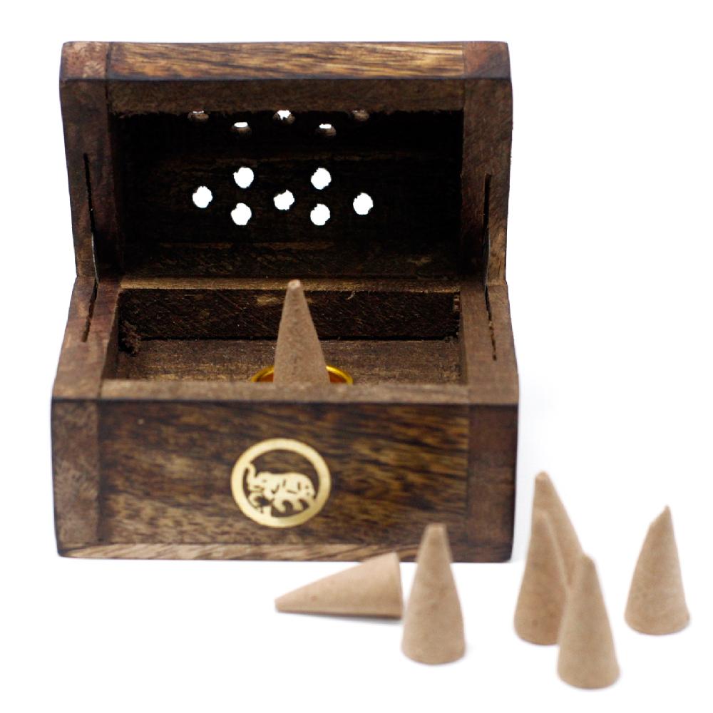 Ancient Wisdom 8x Mini Incense Cone Smoke Box - Mango Wood