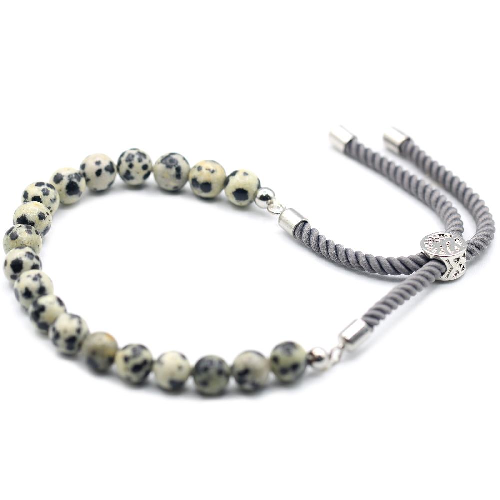ancient wisdom 925 Silver Plated Gemstone Charcoal String Bracelet - Dalmatian Jasper