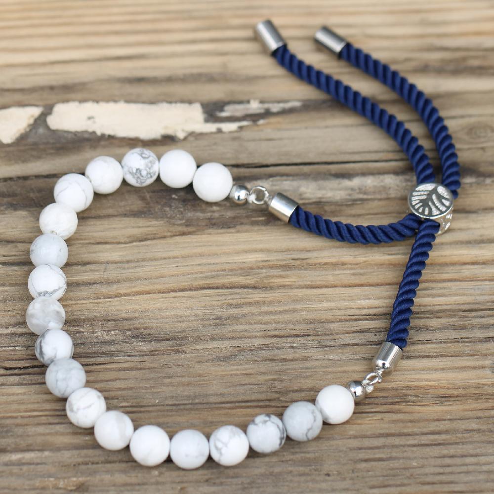Ancient Wisdom 925 Silver Plated Gemstone Navy String Bracelet - White Howlite