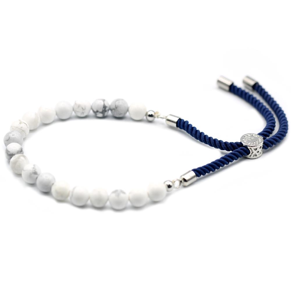 ancient wisdom 925 Silver Plated Gemstone Navy String Bracelet - White Howlite