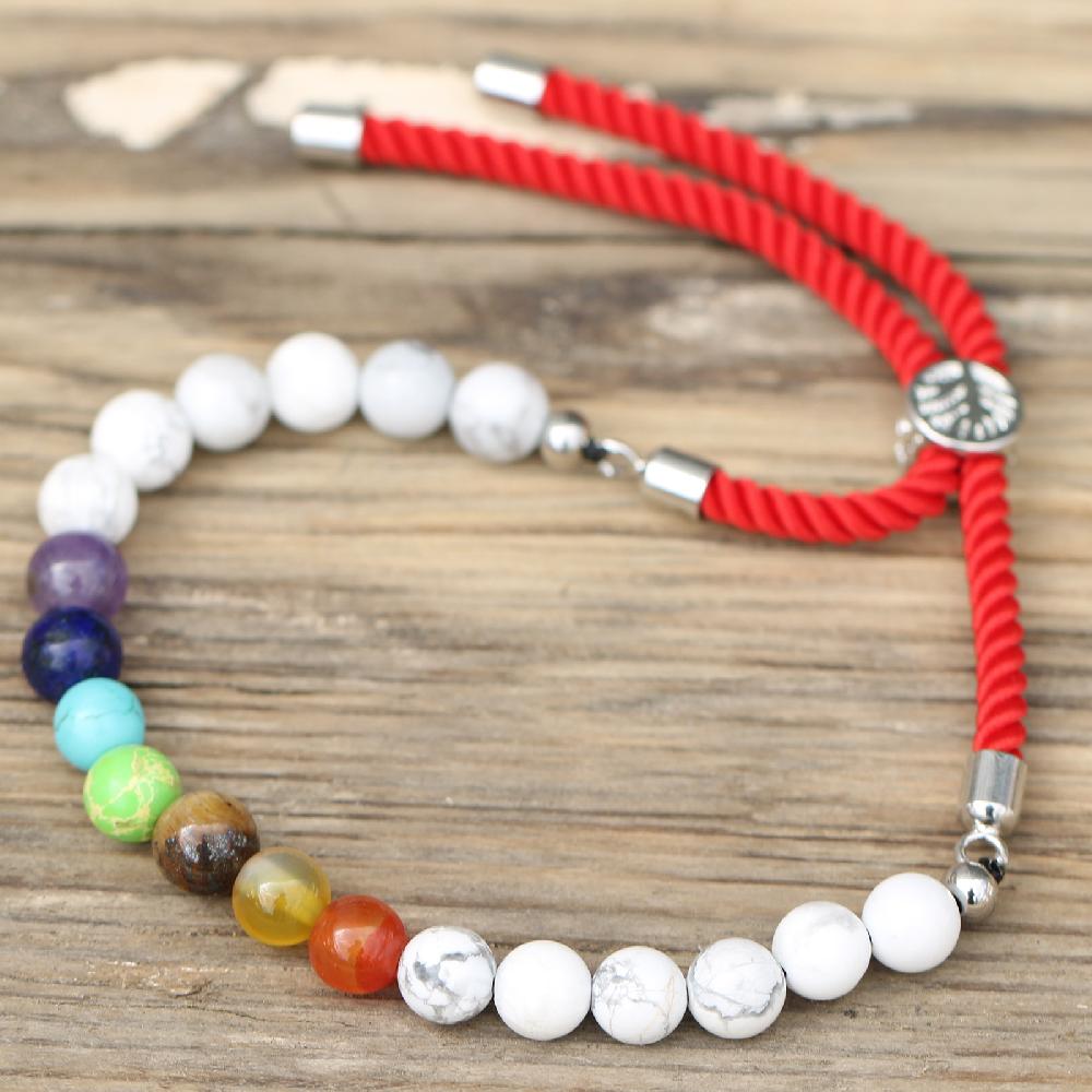 Ancient Wisdom 925 Silver Plated Gemstone Royal Red String Bracelet - White Howlite Chakra
